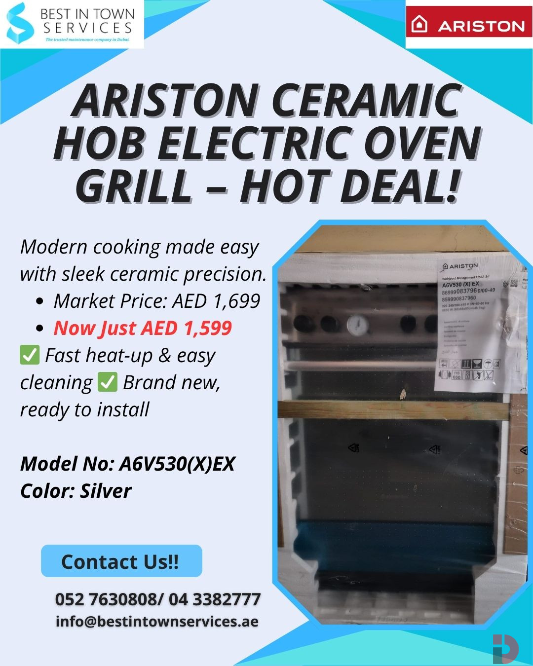 Ariston Ceramic Hob Electric Oven for Sale!!!