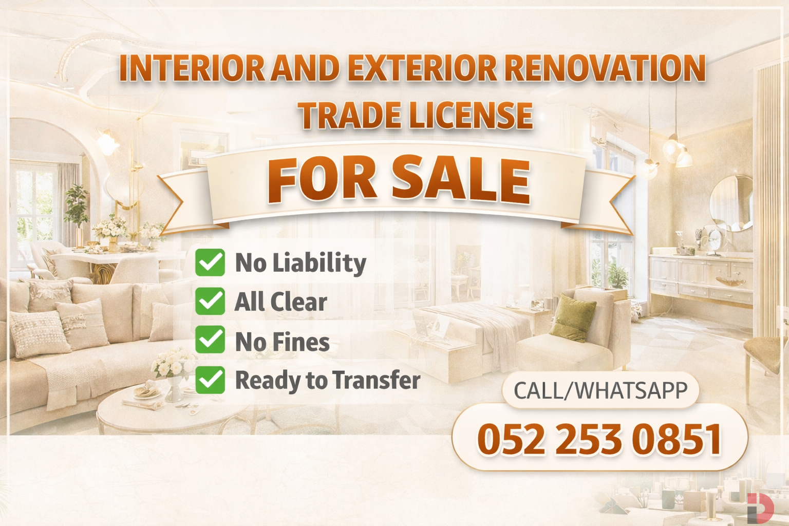 Interior & Exterior Renovation Trade License for Sale – Dubai